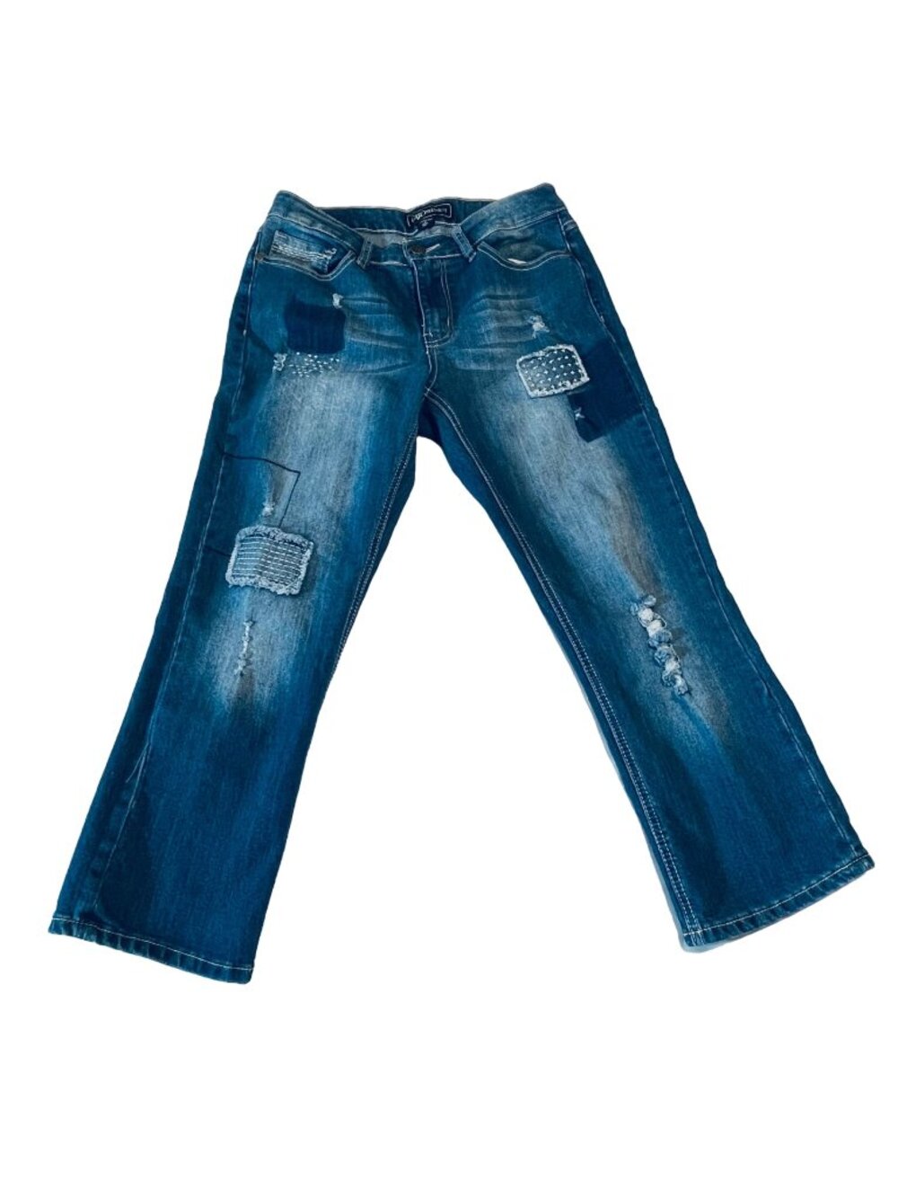 Cato Premium Women's Blue Distressed Patchwork Jeans Size 10 Capris
